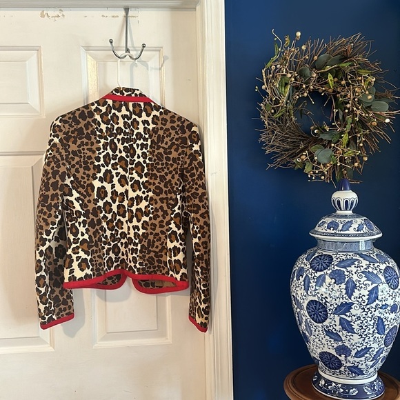 NWOT Women’s ETCETERA Beige Brown Cheetah Print Cotton Blend Red Trim Blazer - Picture 7 of 8